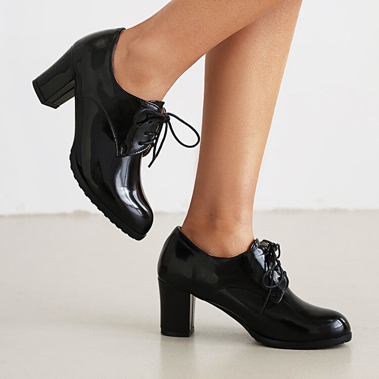 Women's Lace-Up Block Chunky Heel Oxford Shoes