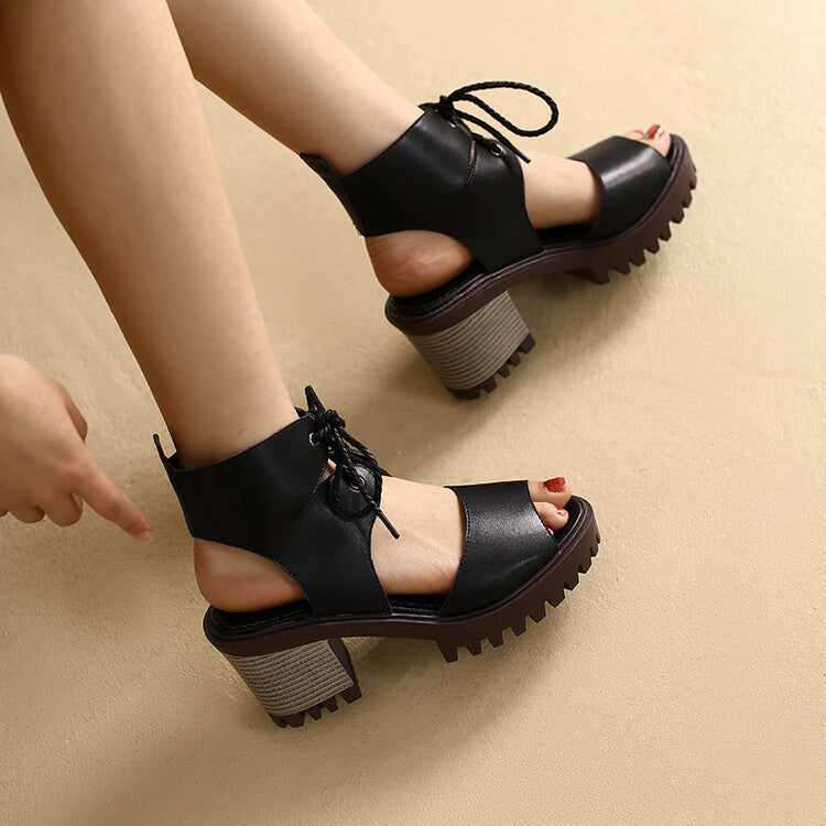Women's  Peep Toe Hollow Out Chunky Heel Platform Sandals