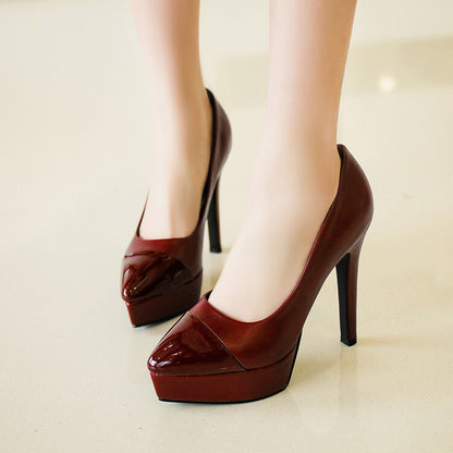 Women's Pointed Toe Patchwork Cone Heel Platform Pumps