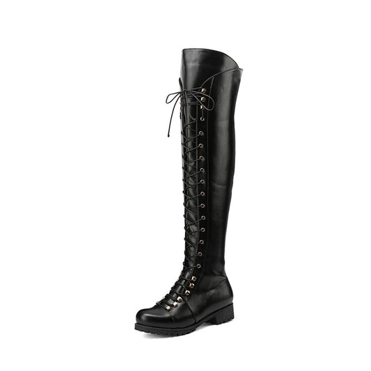 Women's Lace Up Block Heel Riding Over the Knee Boots