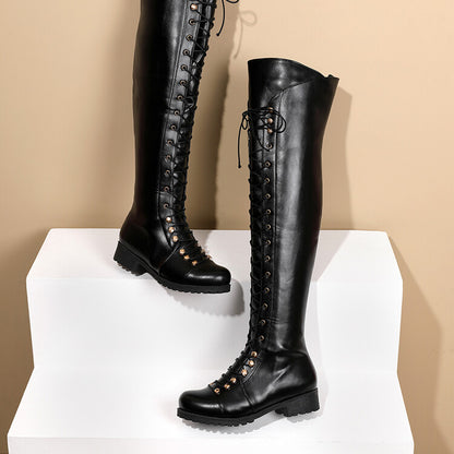 Women's Lace Up Block Heel Riding Over the Knee Boots