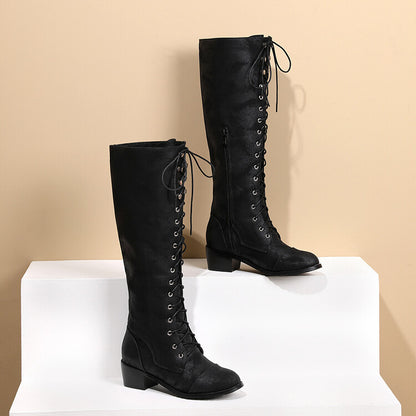 Women's Lace Up Puppy Heel Knee High Boots