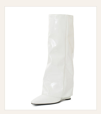 Women's Fold Wedge Heel Mid Calf Boots