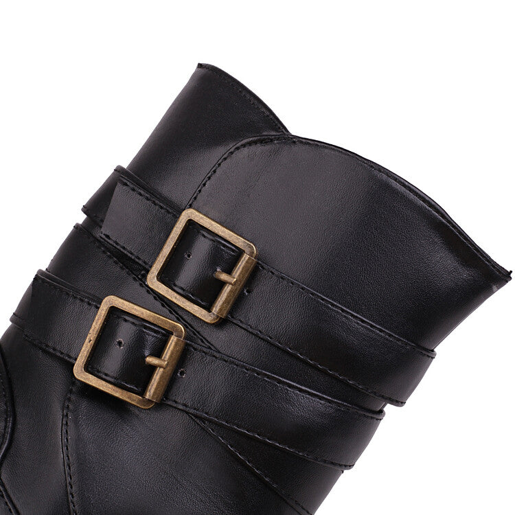 Women's Buckle Straps Side Zippers Ankle Boots