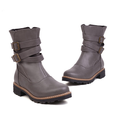 Women's Buckle Straps Side Zippers Ankle Boots