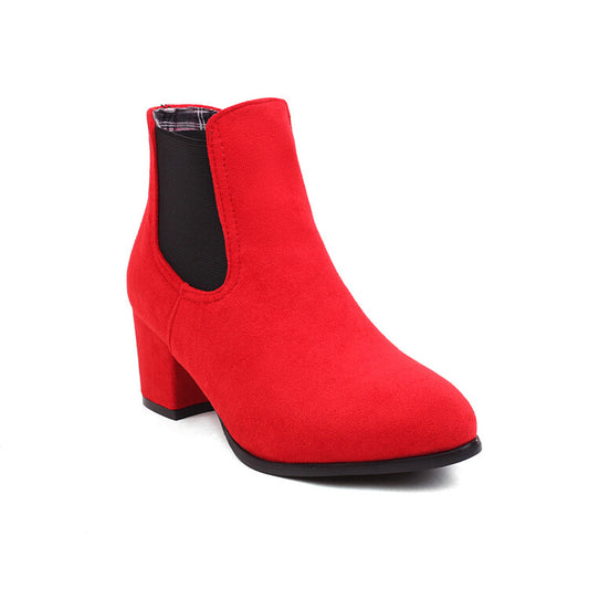 Women's Booties Bicolor Flock Pointed Toe Stretch Block Heel Ankle Boots