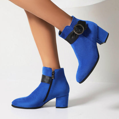 Women's Booties Bicolor Flock Buckle Straps Block Heel Ankle Boots