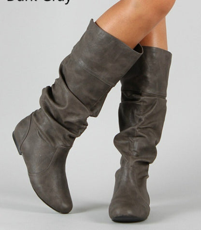 Women's Pu Leather Slouch Mid-Calf Boots