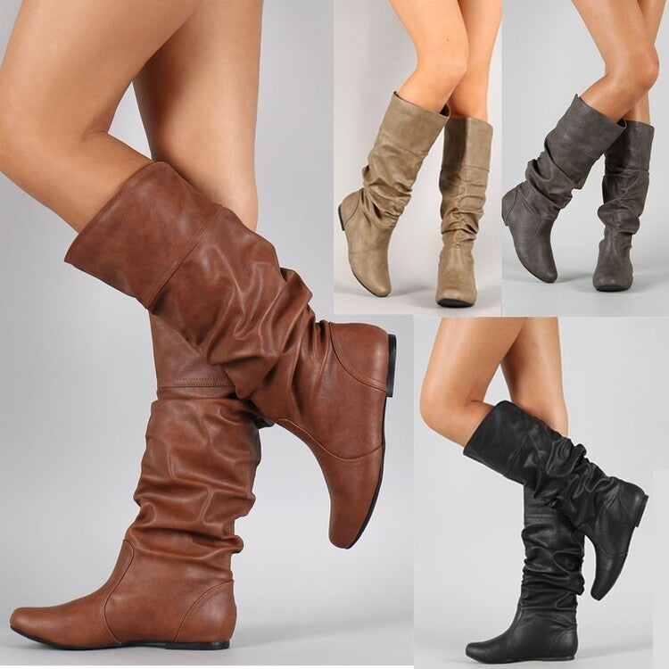 Women's Pu Leather Slouch Mid-Calf Boots