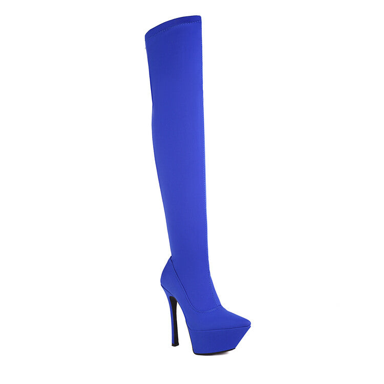 Women's Stretch Pointed Toe Stiletto Heel Platform Over the Knee Boots