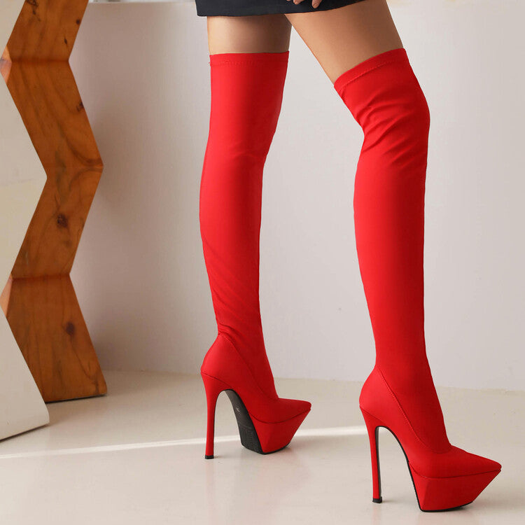 Women's Stretch Pointed Toe Stiletto Heel Platform Over the Knee Boots