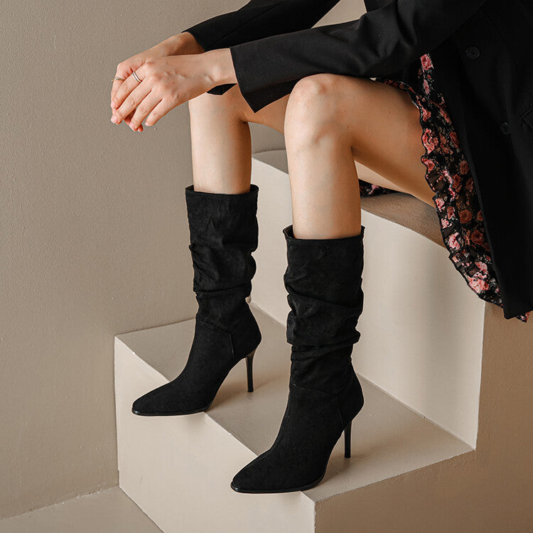 Women's Pointed Toe Slouch Stiletto Heel Knee-High Boots