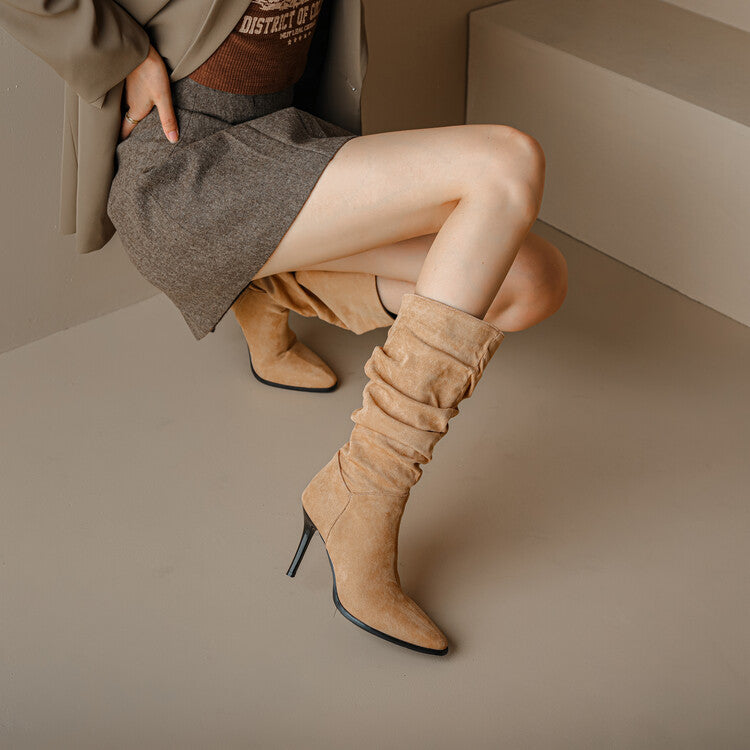 Women's Pointed Toe Slouch Stiletto Heel Knee-High Boots