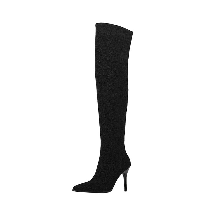 Women's Pointed Toe Side Zippers Stiletto Heel Over-the-Knee Boots