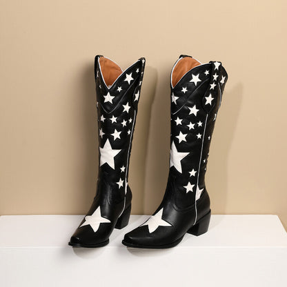 Women's Side Zippers  Puppy Heel Cowboy Knee High Boots