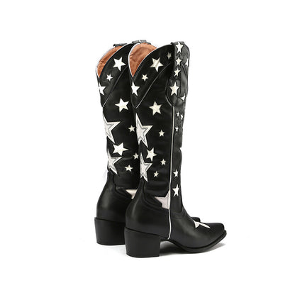 Women's Side Zippers  Puppy Heel Cowboy Knee High Boots