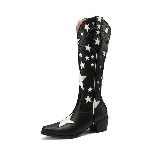 Women's Side Zippers  Puppy Heel Cowboy Knee High Boots