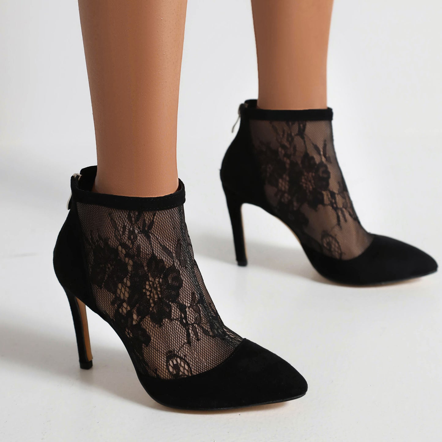 Women's Pointed Toe Lace Back Zippers Stiletto Heel Ankle Boots