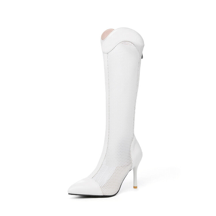 Women's Pointed Toe Mesh Stiletto Heel Knee High Boots