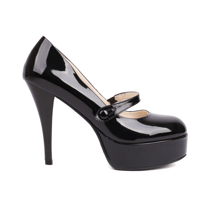 Women's Round Toe Cone Heel Mary Jane Platform Pumps