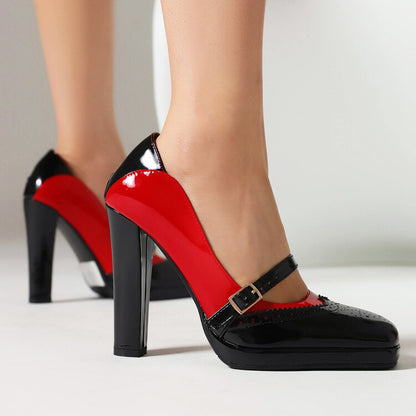 Women's Bicolor Chunky Heel Mary Jane Platform Pumps