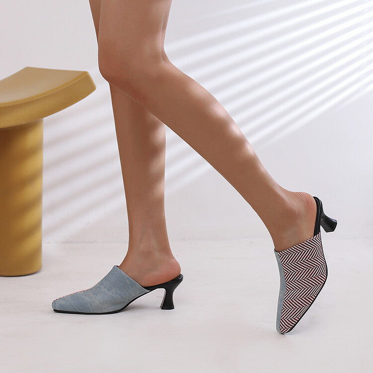 Women's Bicolor Pointed Toe Spool Heel Slides