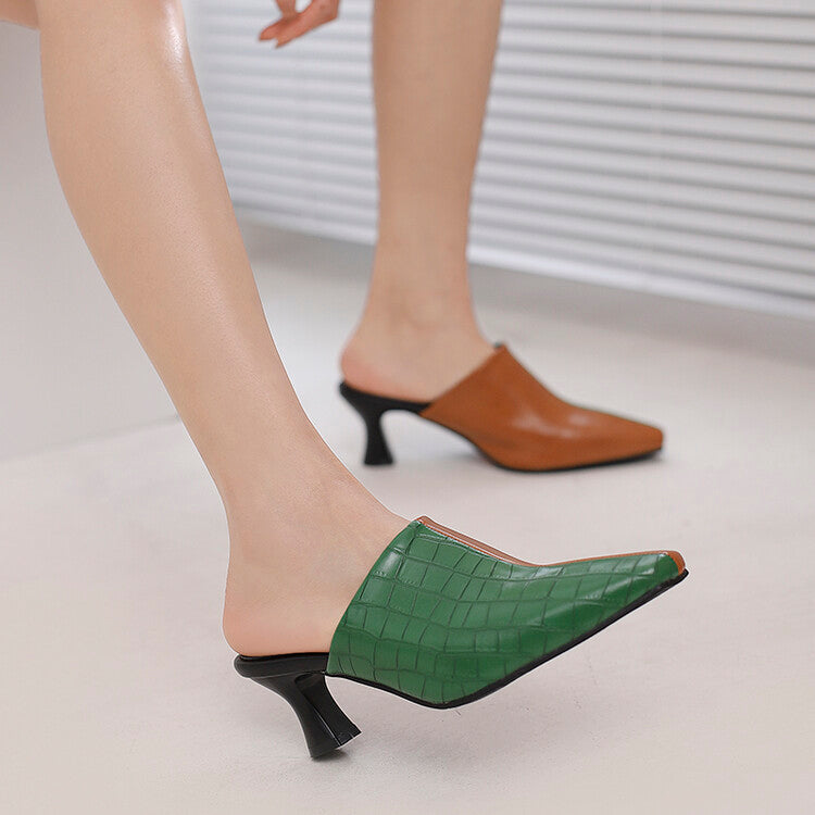 Women's Bicolor Pointed Toe Spool Heel Slides