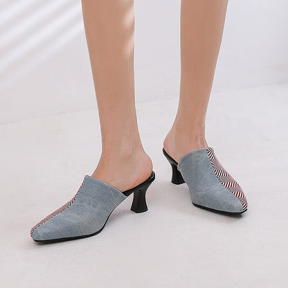 Women's Bicolor Pointed Toe Spool Heel Slides