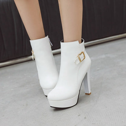 Women's Booties Buckle Straps Block Chunky Heel Platform Short Boots