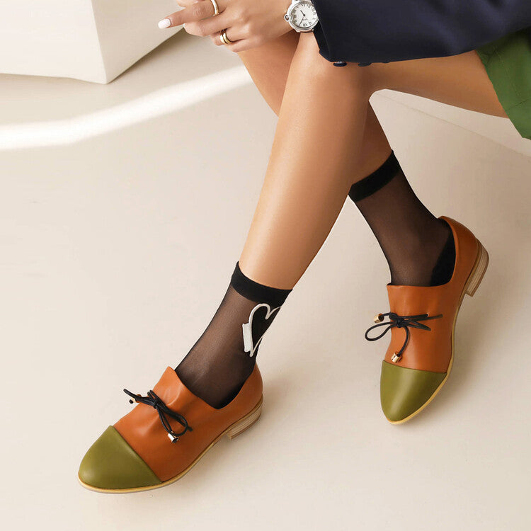 Women's Bow Straps Low Heel Loafers Shoes