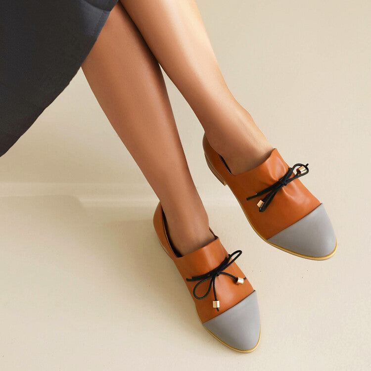 Women's Bow Straps Low Heel Loafers Shoes