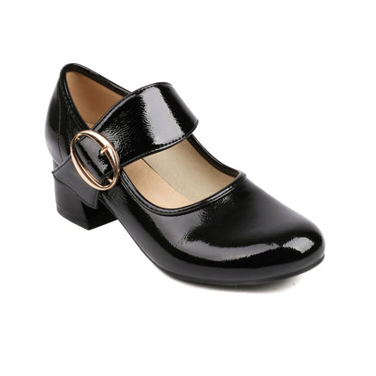 Women's Round Toe Mary Janes Chunky Heel Pumps