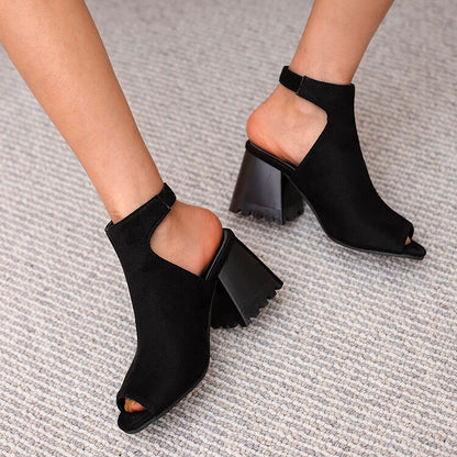 Women's Ethnic Peep Toe Buckle Block Chunky Heel Sandals