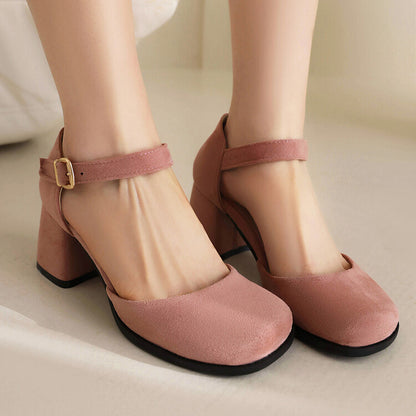 Women's Square Toe Ankle Strap Block Chunky Heel Platform Sandals