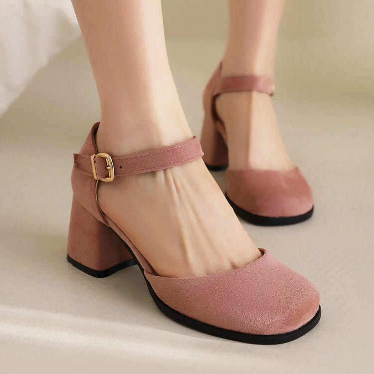 Women's Square Toe Ankle Strap Block Chunky Heel Platform Sandals