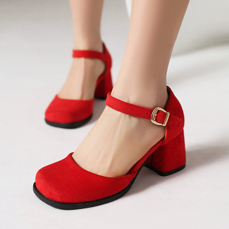 Women's Square Toe Ankle Strap Block Chunky Heel Platform Sandals