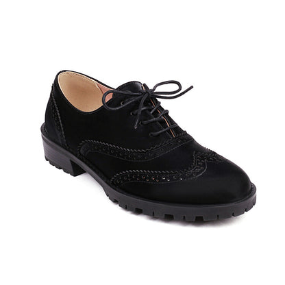 Women's Round Toe Carved Lace-Up Flat Oxford Shoes