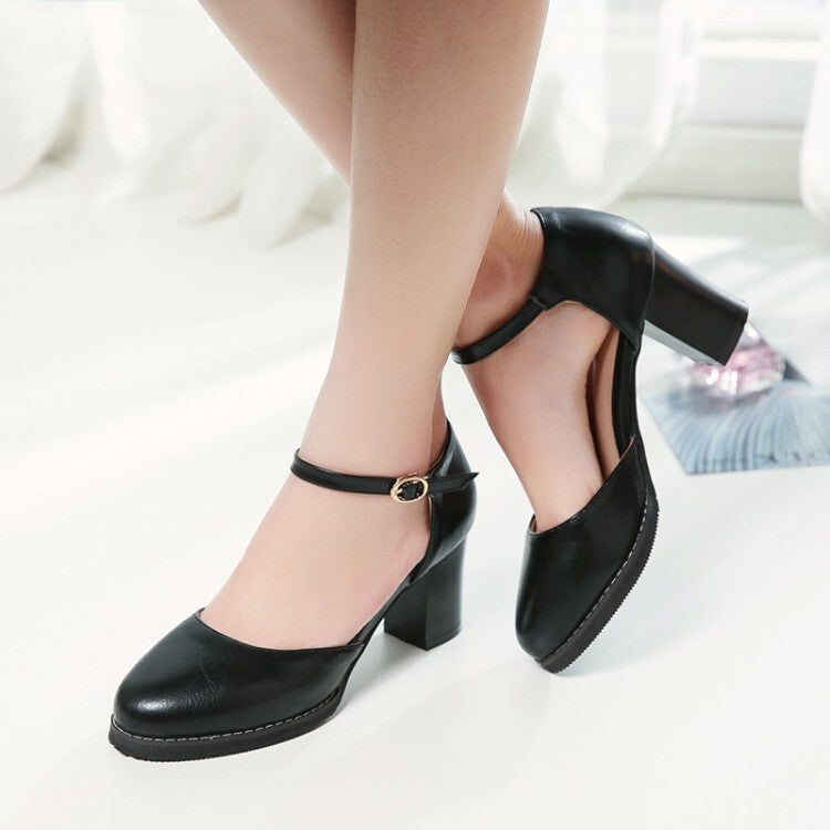 Women's Round Toe Ankle Strap Chunky Heel Sandals