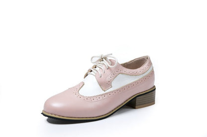 Women's Pointed Toe Bicolor Lace-Up Oxford Shoes