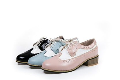 Women's Pointed Toe Bicolor Lace-Up Oxford Shoes