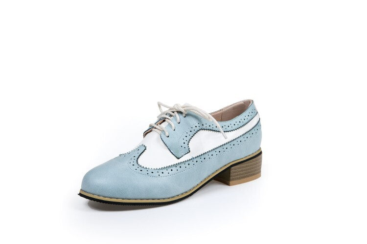 Women's Pointed Toe Bicolor Lace-Up Oxford Shoes