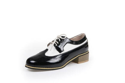 Women's Pointed Toe Bicolor Lace-Up Oxford Shoes