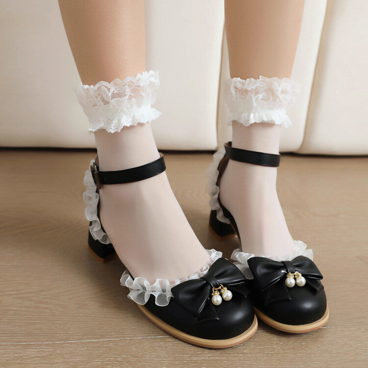 Women's Lolita Lace Ankle Strap Block Chunky Heel Sandals