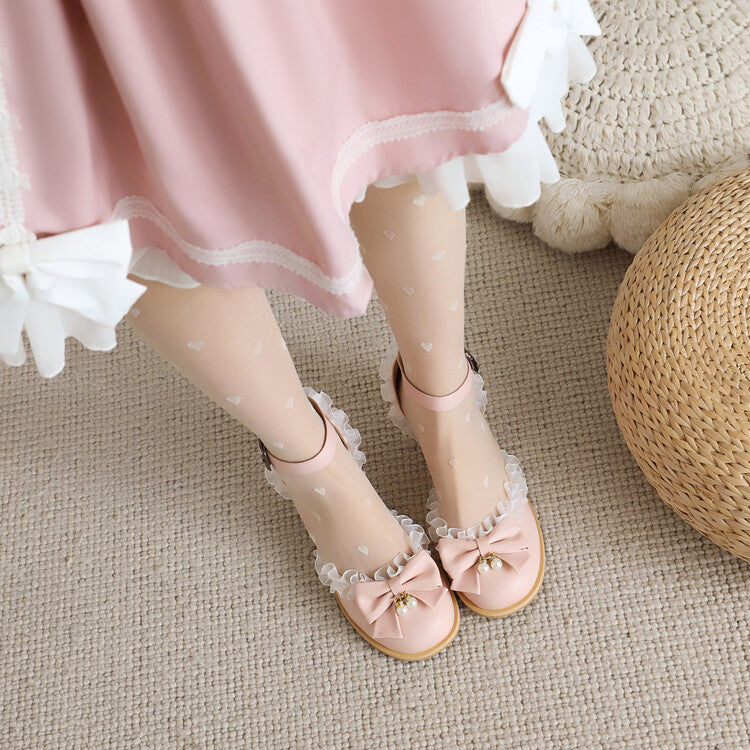 Women's Lolita Lace Ankle Strap Block Chunky Heel Sandals