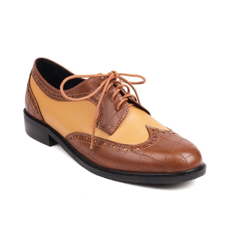 Women's Bicolor Lace-Up Round Toe Flats Oxford Shoes