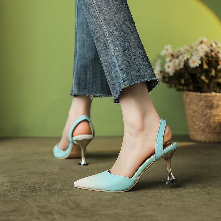Women's Gradient Pointed Toe Slingbacks Spool Heel Sandals