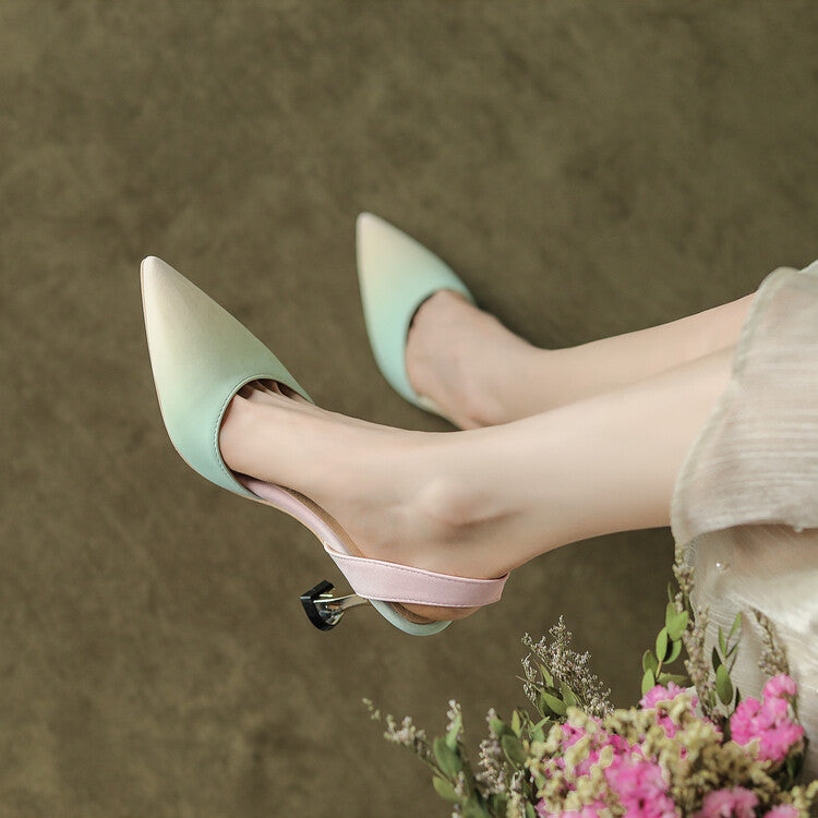Women's Gradient Pointed Toe Slingbacks Spool Heel Sandals