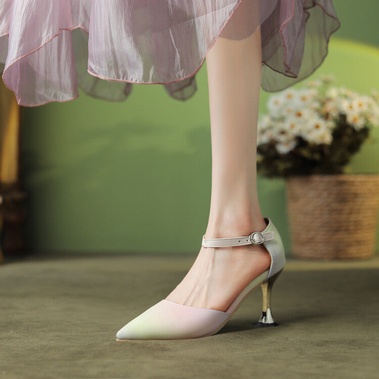 Women's Gradient Pointed Toe Ankle Strap Spool Heel Sandals