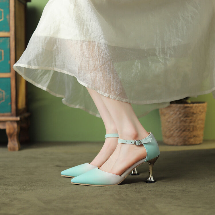 Women's Gradient Pointed Toe Ankle Strap Spool Heel Sandals