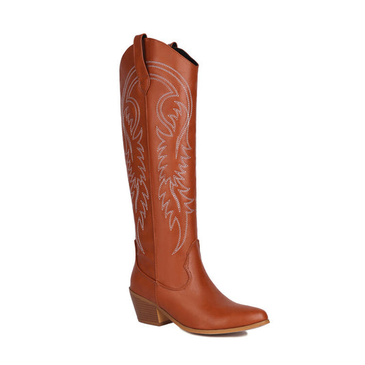 Women's Pointed Toe Beveled Heel Mid Calf Western Boots